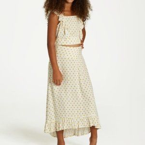 Billabong Paired Up Polka Dot Crop Top & Midi Skirt Set